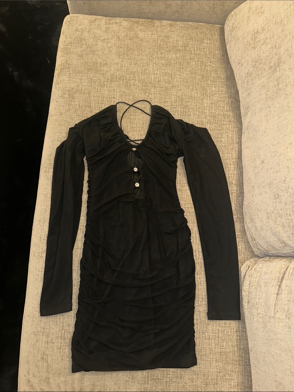Black Long-Sleeve Ruched Bodycon Dress